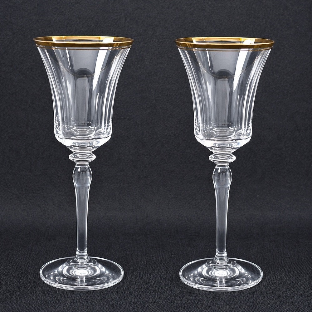Mikasa Jamestown handblown Wine Glasses Gold Rim Flared Tulip Baluster Stem 2pc - Picture 8 of 8